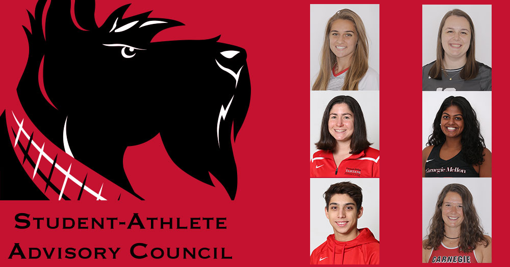 Scotty Dog profile cropped with Student-Athlete Advisory Council under it.
Headshots of six individuals to the side.
