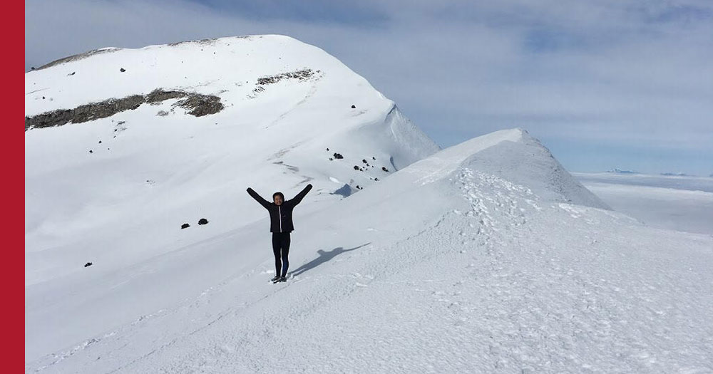 Alice Duan on the mountain Col du Bachat in the French Alps after the summit of a hike
